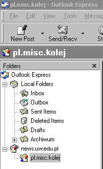 Widok lewej ramki Ms Outlook Express
